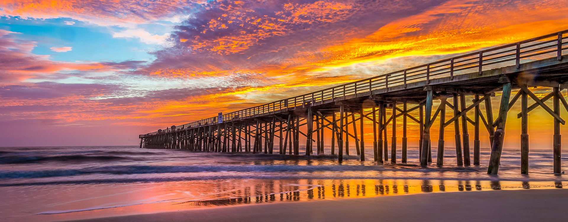 Beautiful view of Flagler Beach Fishing Pier at sunrise in Florida, USA